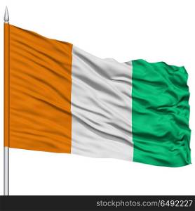 Cote dIvoire Flag on Flagpole , Flying in the Wind, Isolated on White Background