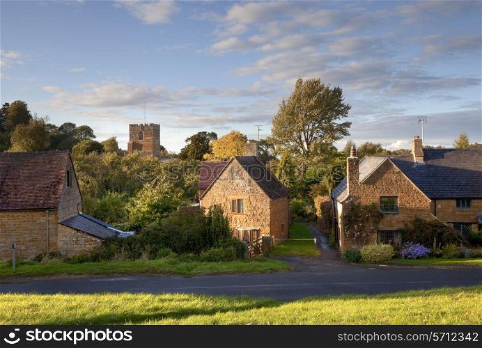 Cotswold village of Ilmington at sunset, Warwickshire, England.