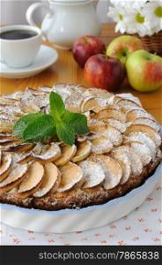 Cottage cheese and apple pie with apples and cinnamon
