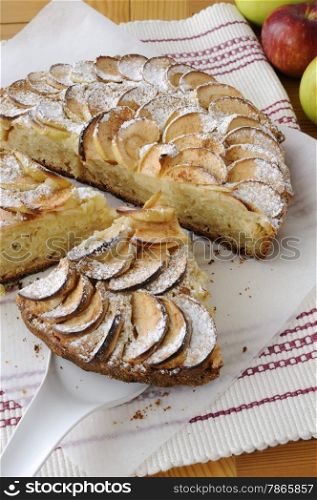 Cottage cheese and apple pie with apples and cinnamon