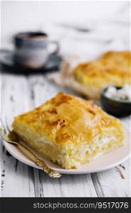 Cottage cheese casserole on white plate