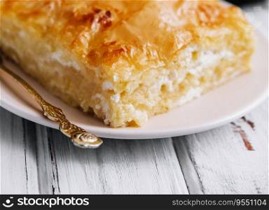 Cottage cheese casserole on white plate