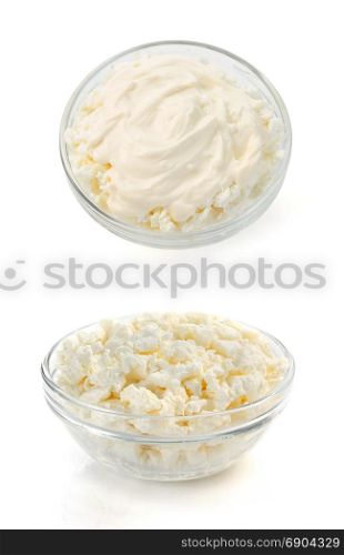 cottage cheese in bowl on white background