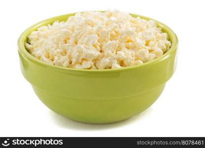 cottage cheese in bowl on white background