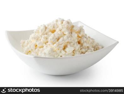 Cottage cheese in white plate isolated on white background