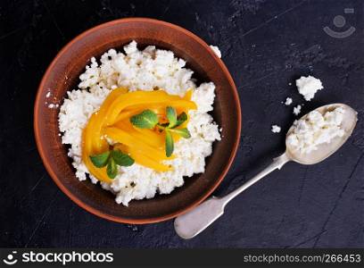 cottage cheese with mango, desert with mango