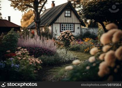 Cottage Garden with flowers Illustration Generative AI