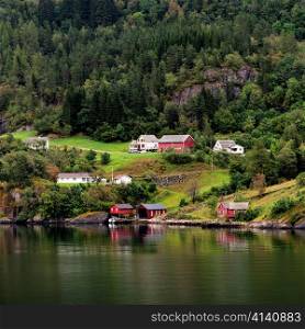 Cottages on a hill, Hardangervidda, Hardanger, Norway