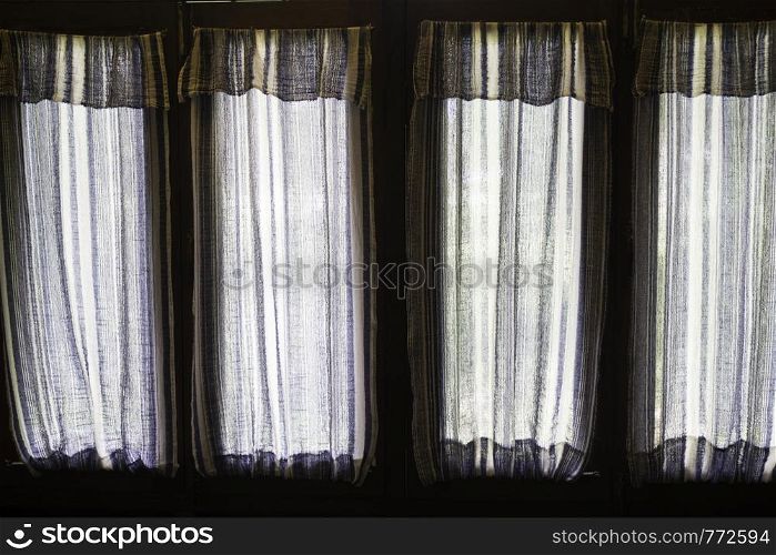 Cotton curtain decorative old window, stock photo
