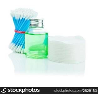 cotton pad and swab with small bottle of gel