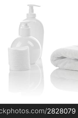 cotton pads bottles and towel