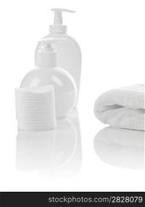 cotton pads bottles and towel