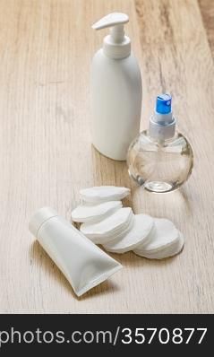 cotton pads tube and bottles