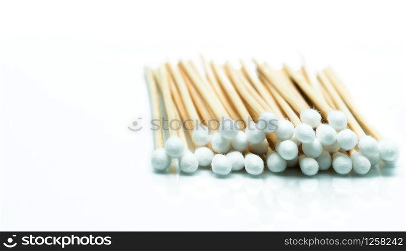 Cotton sticks isolated on white background with copy space for text
