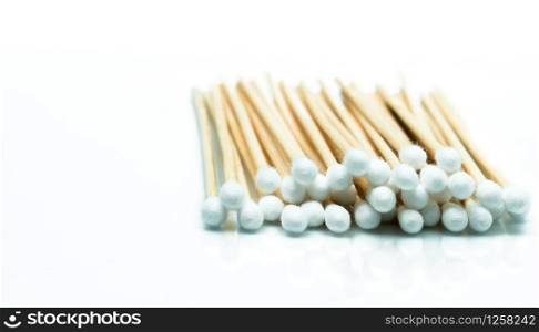 Cotton sticks isolated on white background with copy space for text