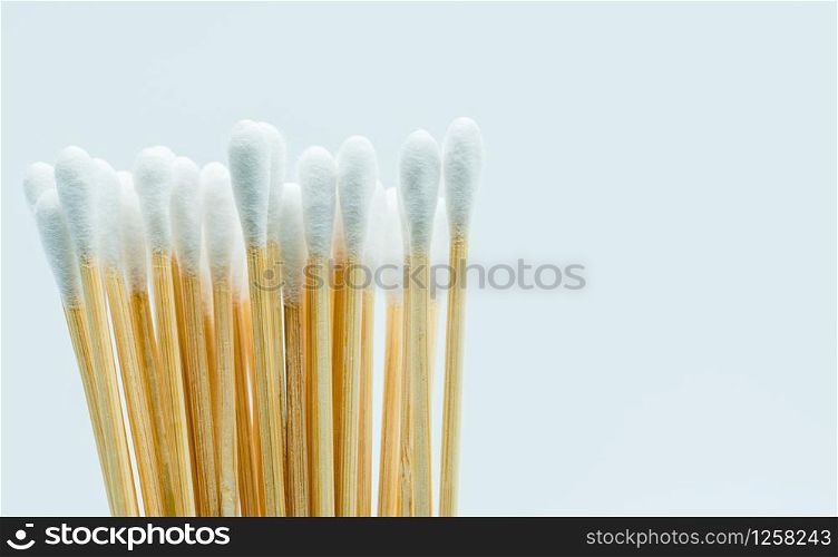 Cotton sticks isolated on white background with copy space for text.