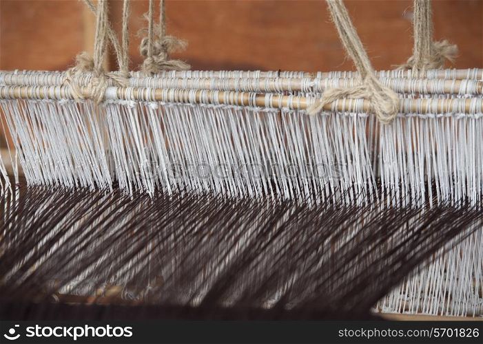 Cotton threads on loom, Chhume Valley, Zungney, Bumthang District, Bhutan