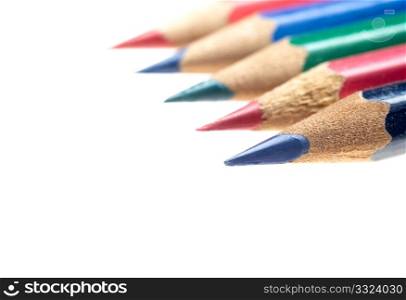 coulor wooden sharpened pencils over white background
