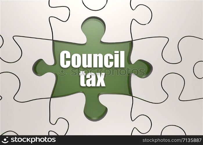 Council tax word on jigsaw puzzle, 3D rendering