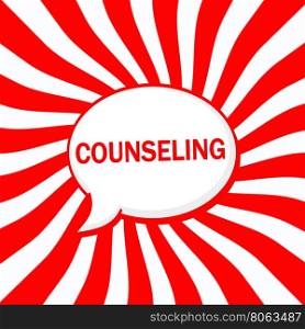COUNSELING Speech bubbles wording on Striped sun red-white background