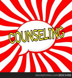 COUNSELING Speech bubbles yellow wording on Striped sun red-white background