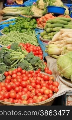 Countertop with vegetables at the market in Kathmandu, Nepal, background&#xA;