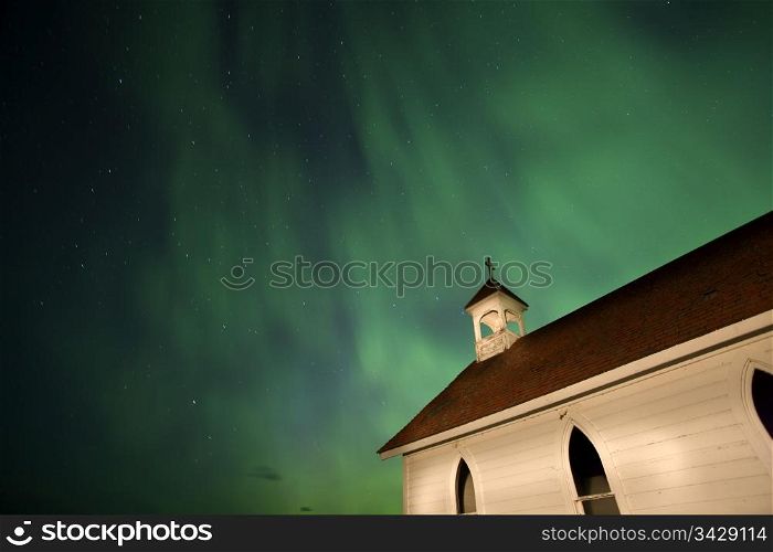 Country Church and Northern Lights in Saskatchewan Canada