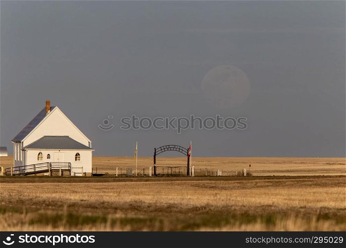 Country Church Full Moon in Saskatchewan Canada