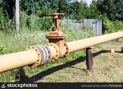 country gasification - gas line in village in summer day