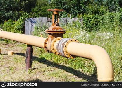 country gasification - gas main in village in summer day