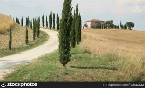 Country house, countryside and hills near Pienza, Tuscany, Italy. Sequence