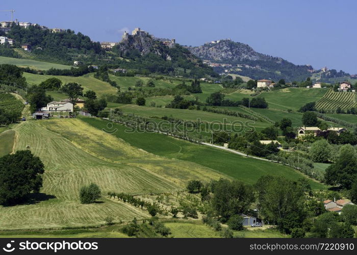 Country landscape at springtime near Rimini and Verucchio, Emilia-Romagna, Italy