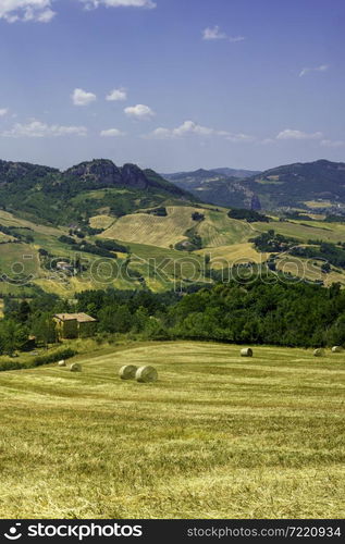 Country landscape at springtime near Verucchio and San Marino, Emilia-Romagna, Italy