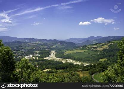 Country landscape at springtime near Verucchio and San Marino, Emilia-Romagna, Italy