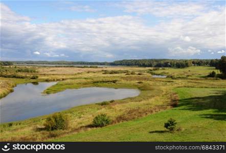 Country landscape. The valley of the river Soroti, view from Savkina hill, Pskov region, Russia