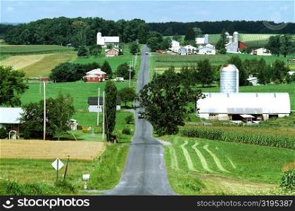 Country road and farmland in western Maryland