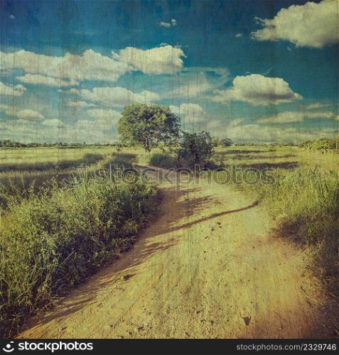 country road and field vintage with texture effect.