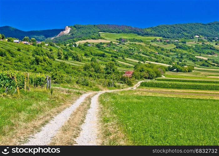 Country road in Kalnik mountain landscape, Prigorje region of Croatia