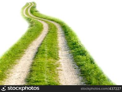 Country road with grass on white background with copy space