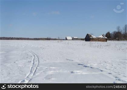 Country winter landscape. Outskirts of a small village. Vladimir region, Russia.