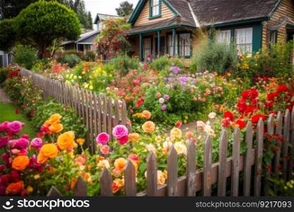 country wooden house with summer flowers on the porch generative ai.