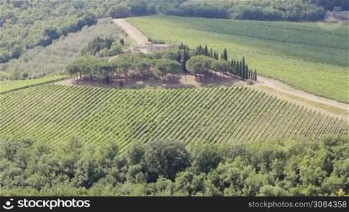 Countryside and vineyards in Chianti region, Tuscany, Italy. Sequence.