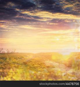 countryside blurred nature background with sunset sky