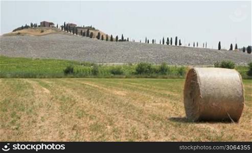 Countryside, fields and hills in Chianti region east of Monteriggioni, Siena, Tuscany, Italy. Sequence
