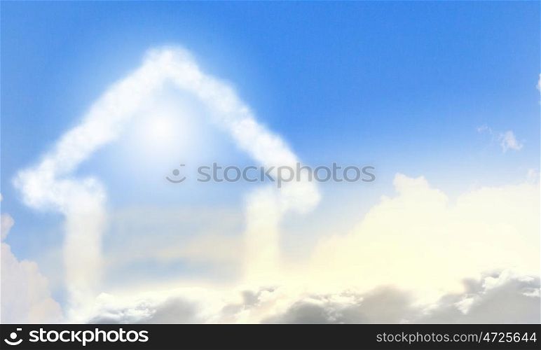 Countryside life. Conceptual image with nature landscape and figure of house