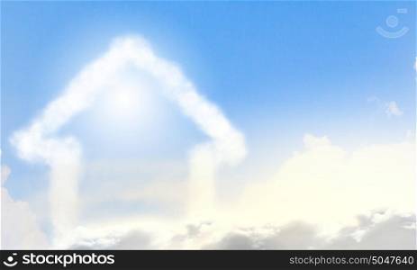 Countryside life. Conceptual image with nature landscape and figure of house
