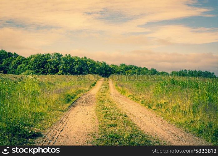 Countryside road on a idyllic meadow