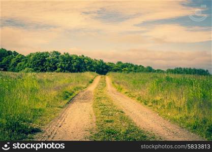 Countryside road on a idyllic meadow