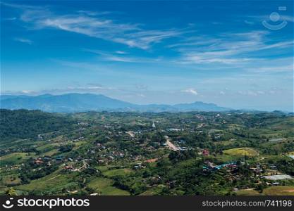 Countryside with mountain and blue sky landscape