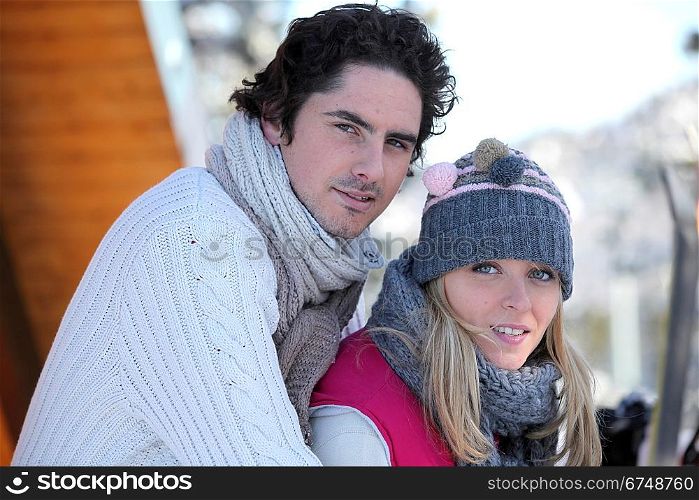 Couple at a ski lodge